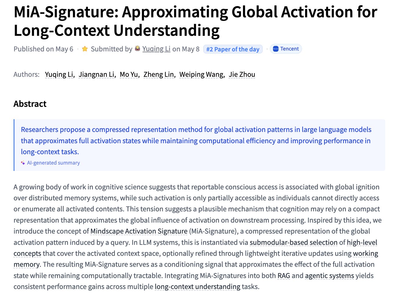 Global Activation Approximation for Long-Context Understanding