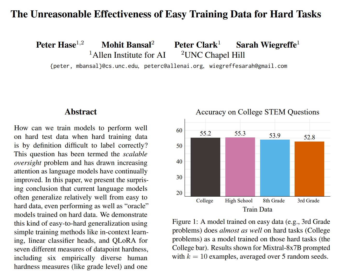 Easy Training Data Enables Hard Task Generalization