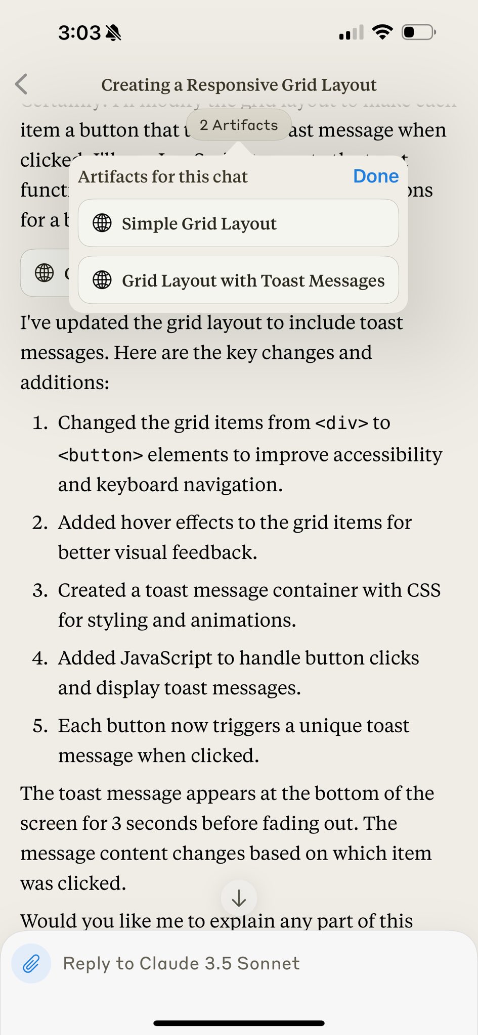 Claude mobile app updates Artifacts UI for improved multitasking