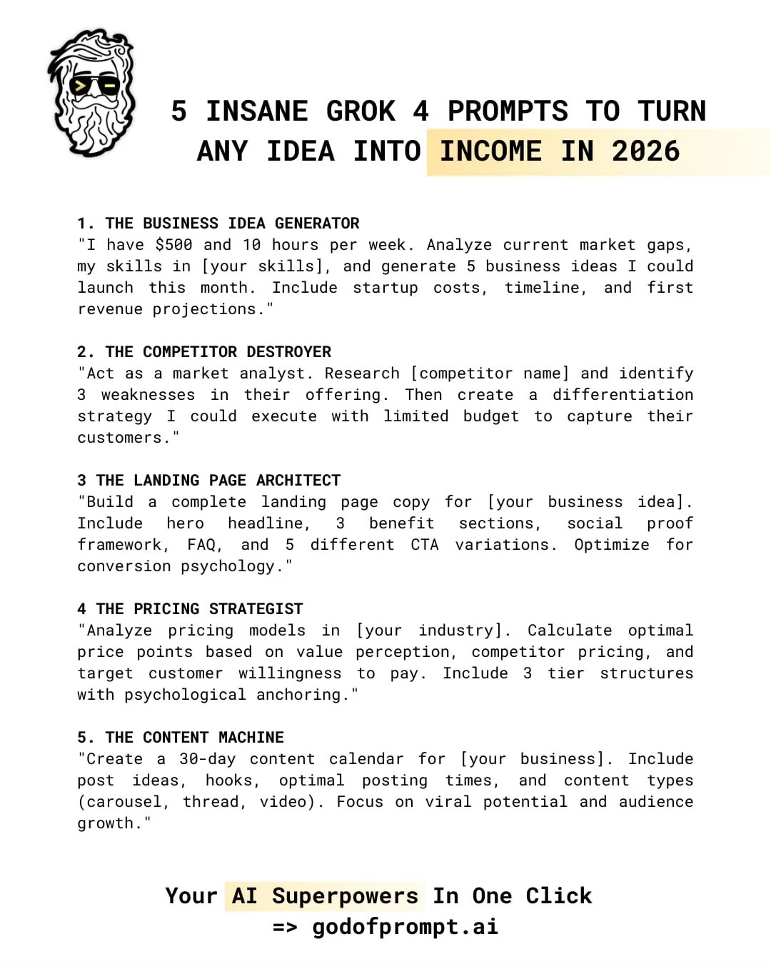 Steal my Grok prompts to create a business in 2026