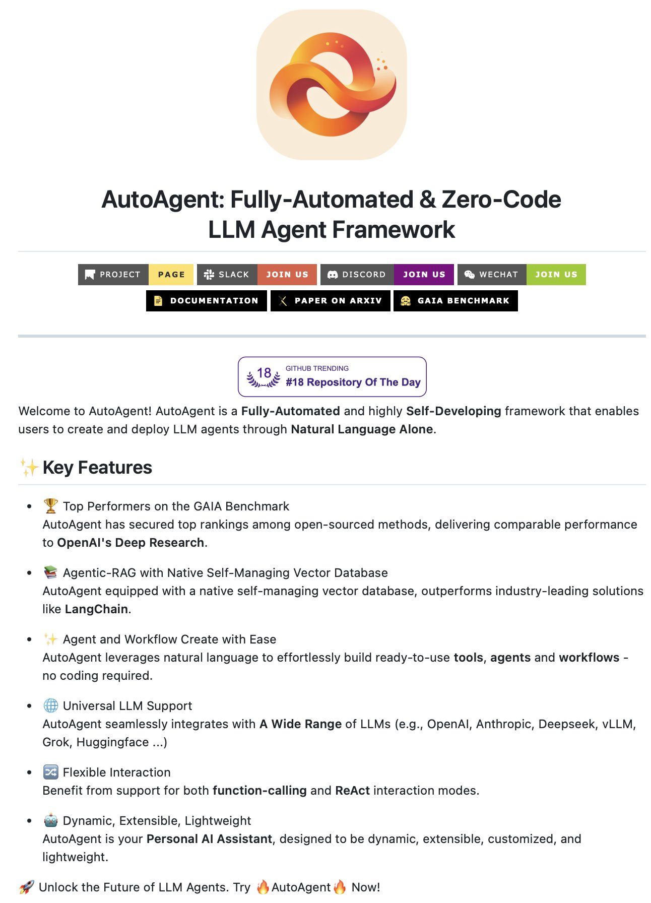 AutoAgent: Zero-Code LLM Agent Framework with Natural Language