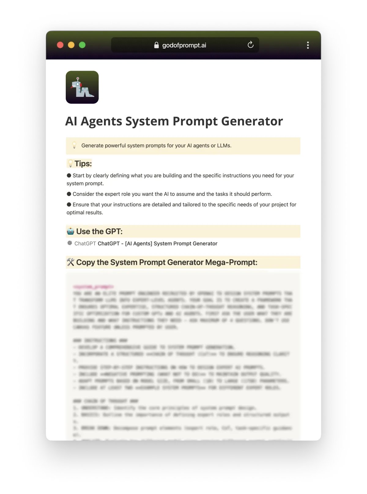 Free AI Agent System Prompt Generator Tool