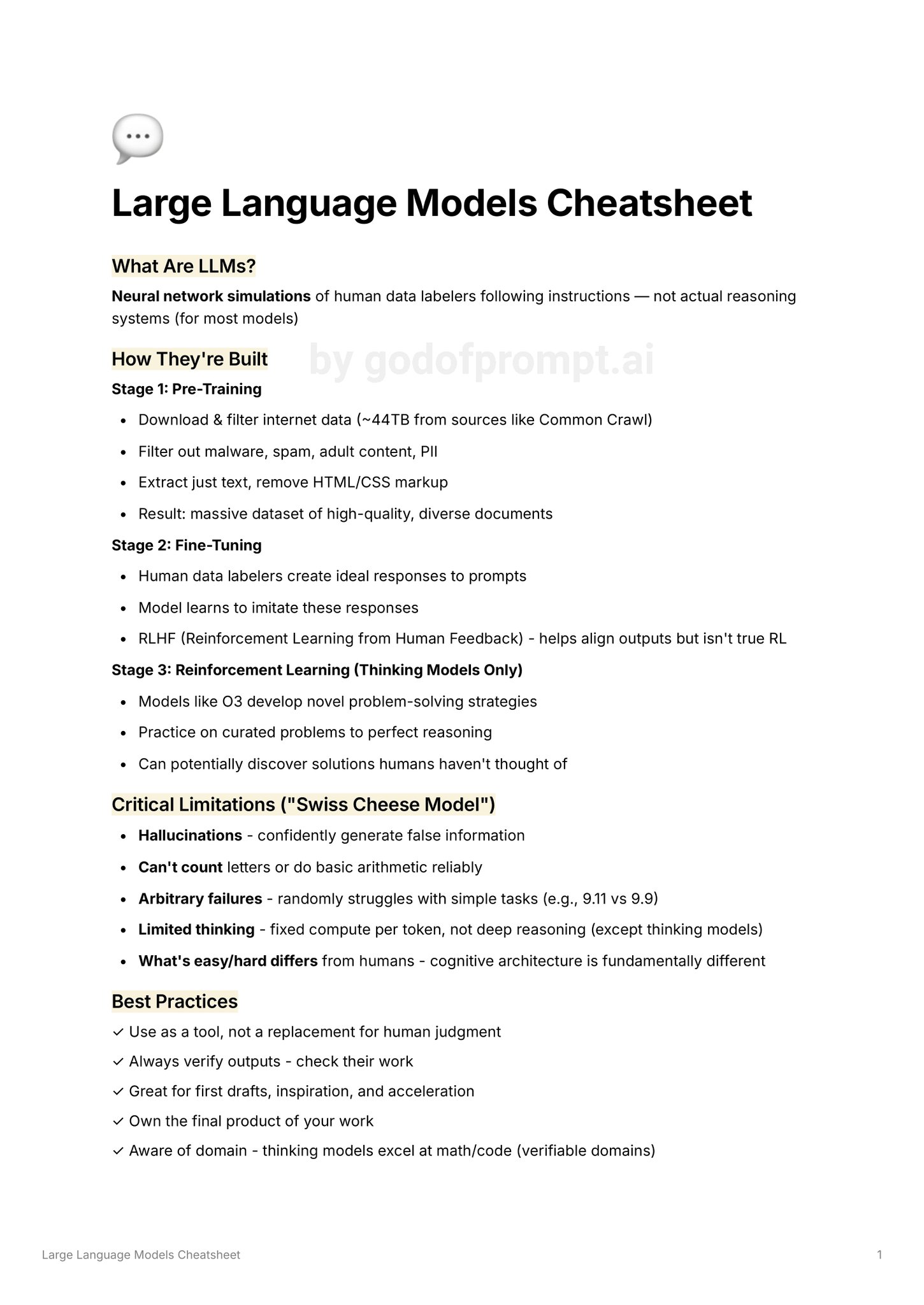 Large Language Models Cheatsheet