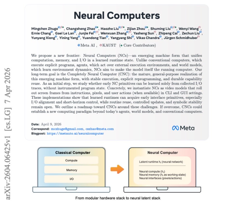 Meta Proposes Neural Computers: Unified Computation Memory I/O Architecture
