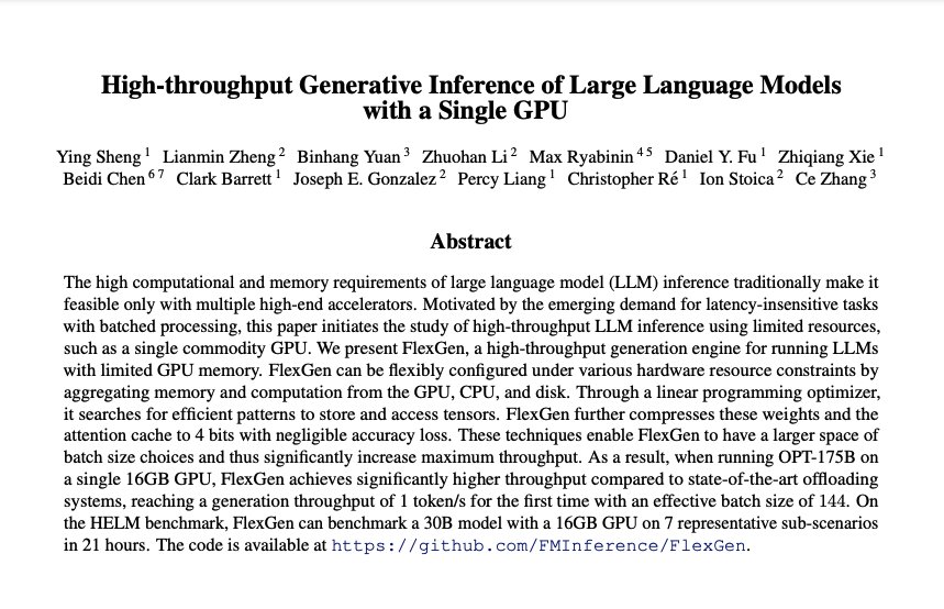 FlexGen: High-Throughput LLM Engine for Limited GPU Memory