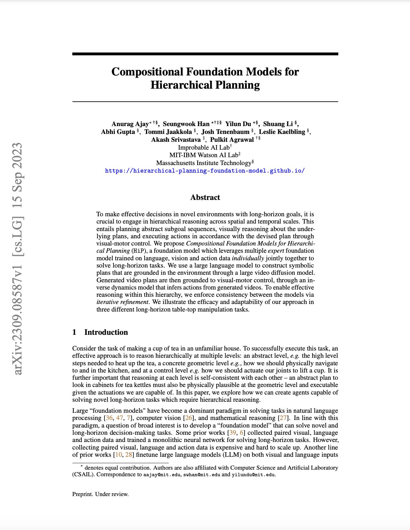 Compositional Foundation Models Enable Hierarchical Planning