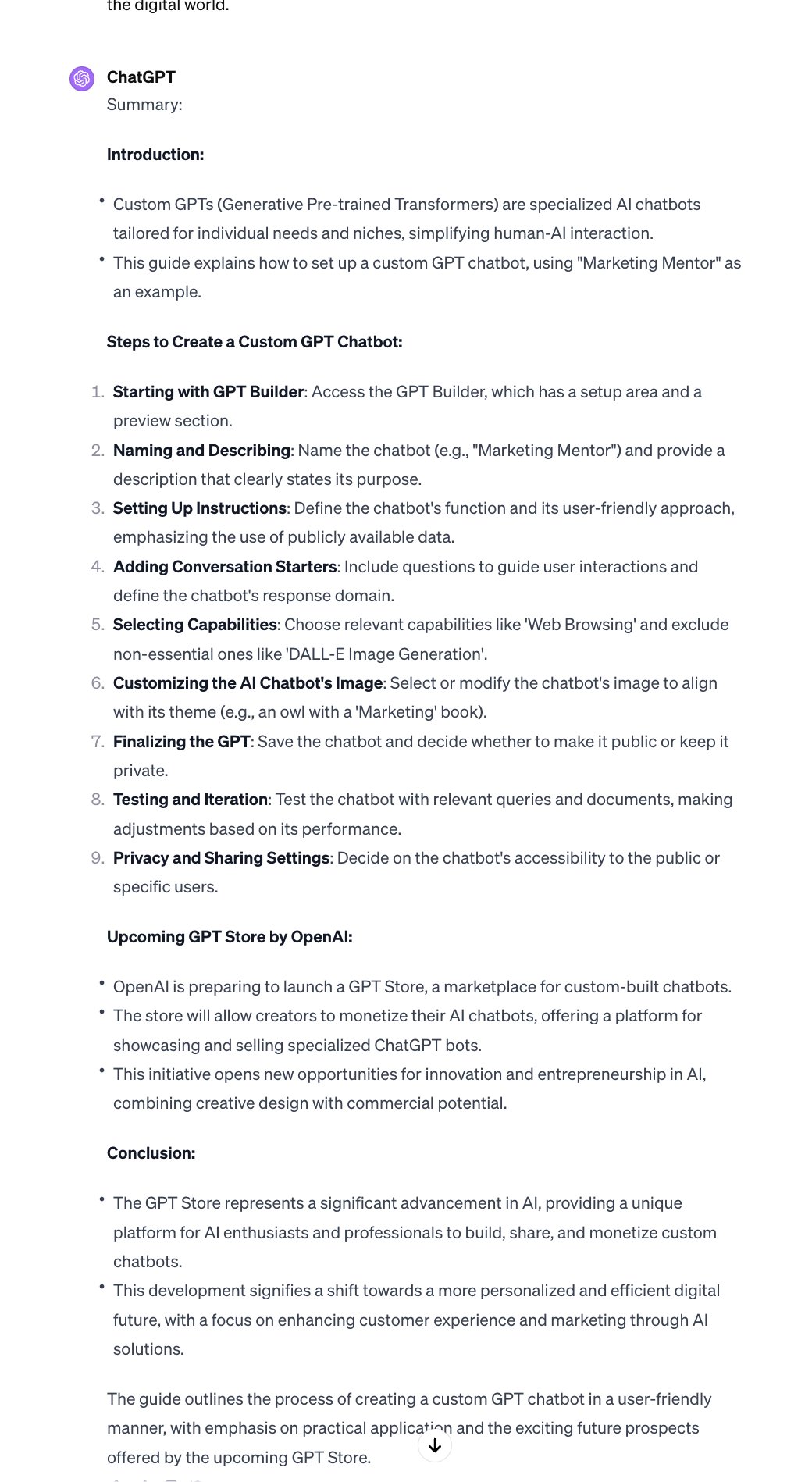 Prompt for summarizing long articles into bullet points