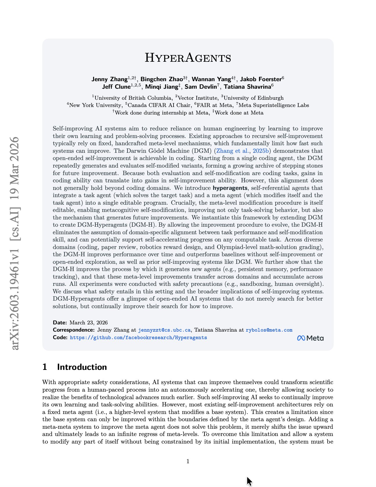 Hyperagents: New Research Paper on AI Agents