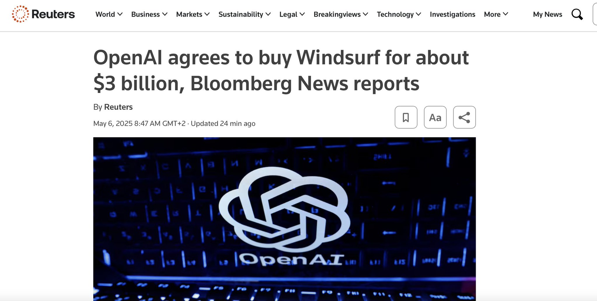 OpenAI Acquires Windsurf, Cursor Valued at $9 Billion