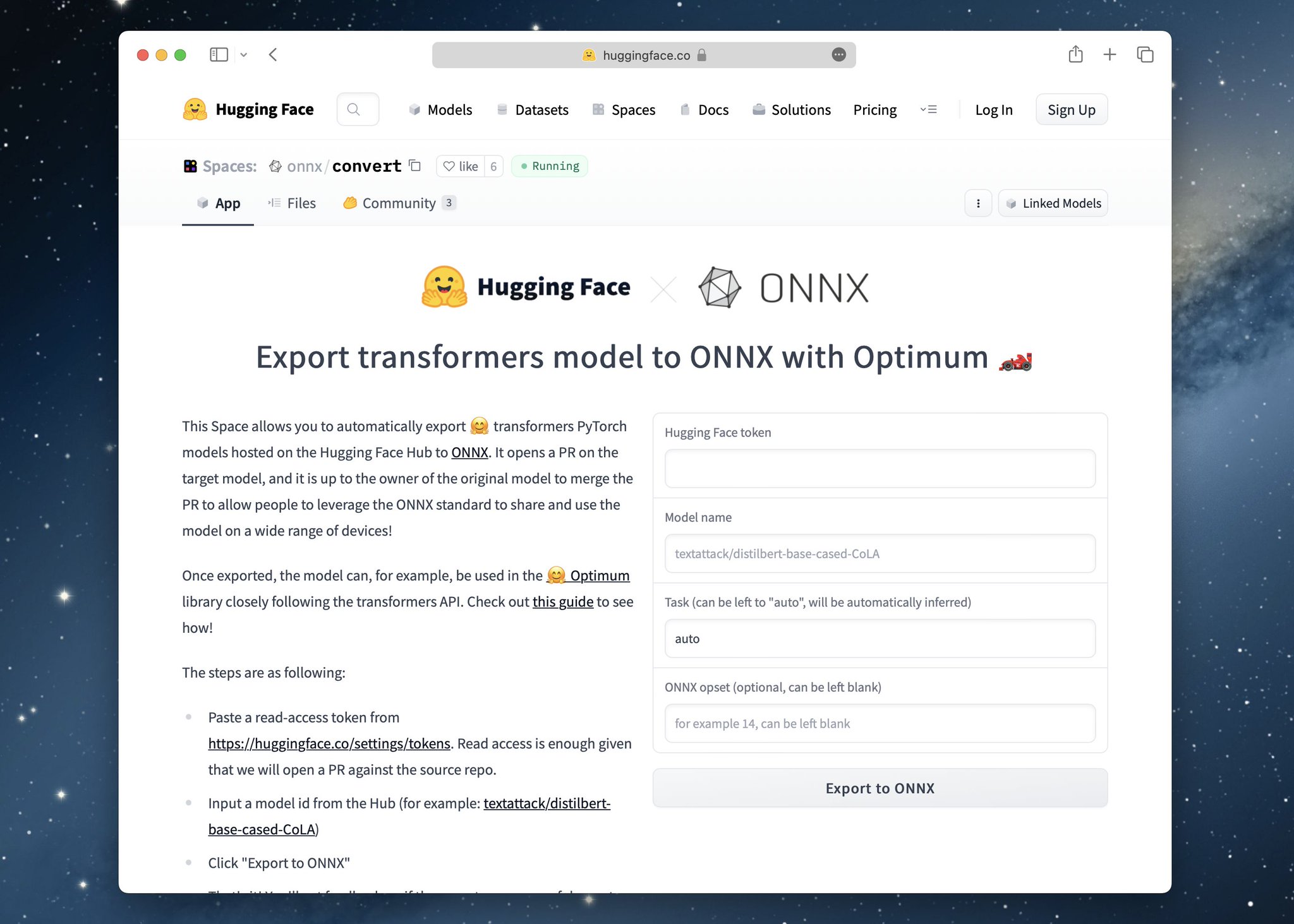 ONNX Convert Space Enables Transformer Model Conversion