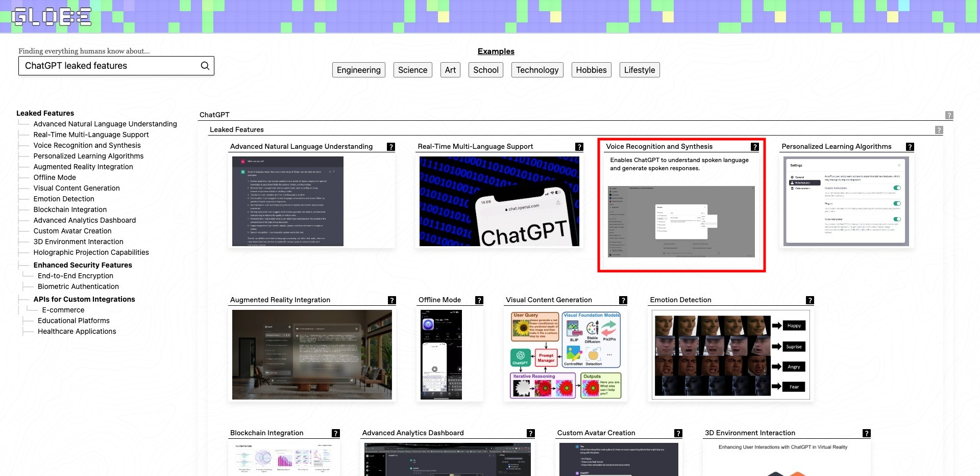 Unique search functionality for querying ChatGPT feature leaks