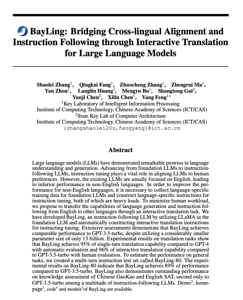 BayLing: Cross-lingual Alignment and Instruction Following for LLMs
