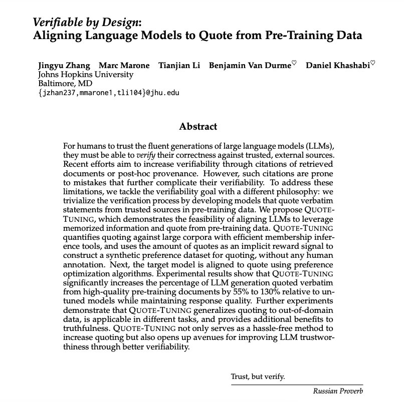 Aligning LLMs to Quote from Pre-Training Data