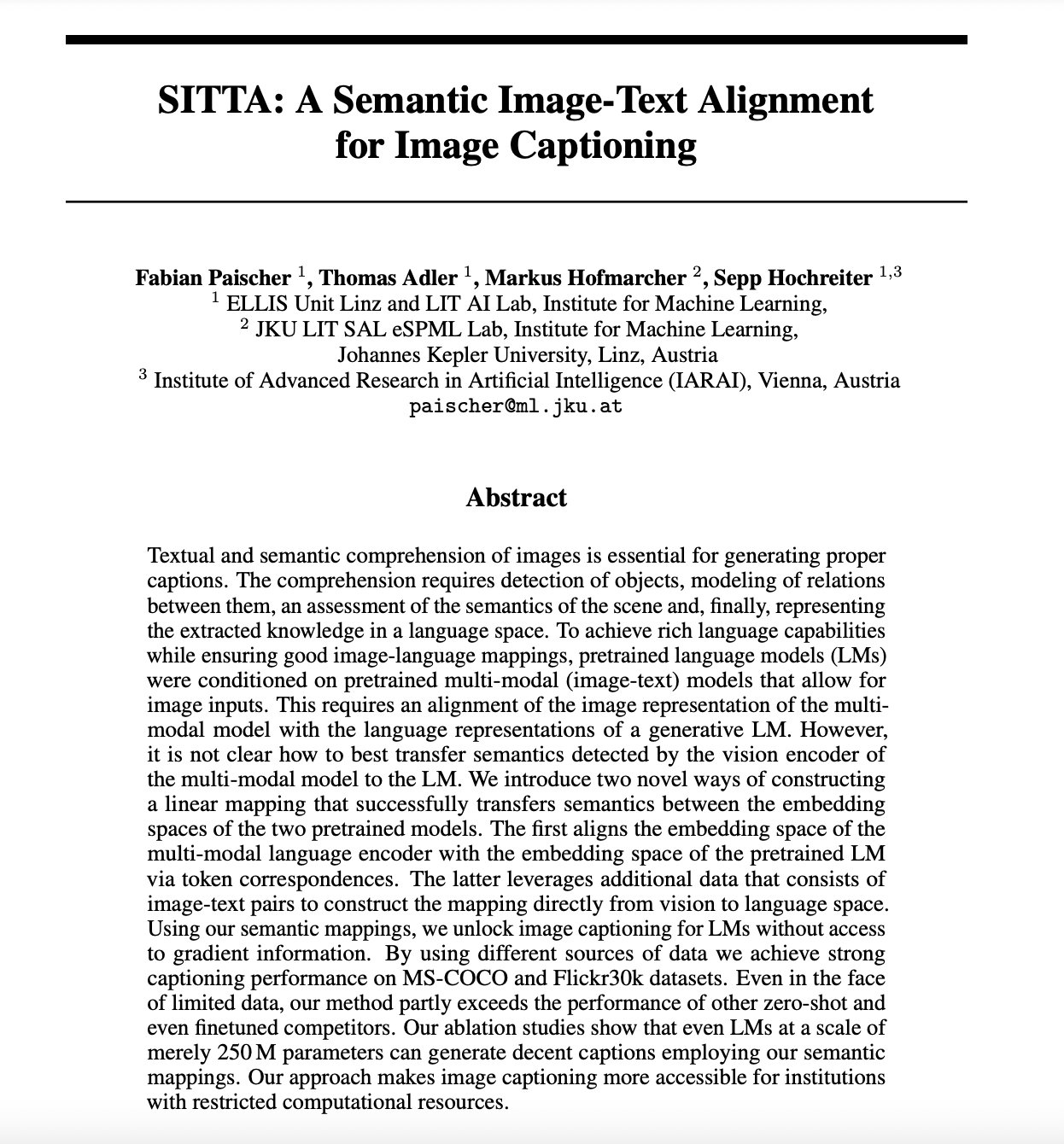 SITTA: Semantic Image-Text Alignment for Image Captioning