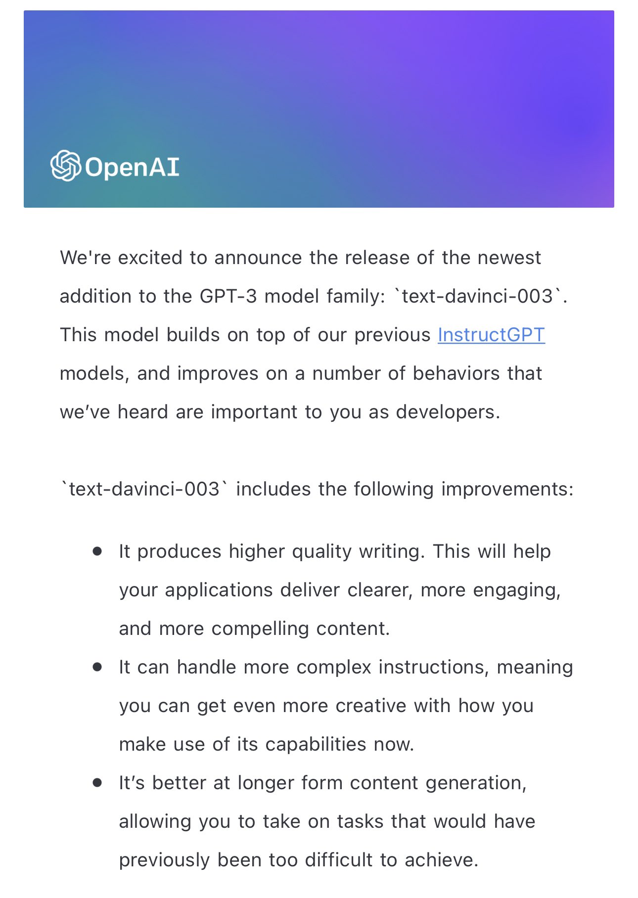 OpenAI Releases Improved GPT-3 Model on Playground