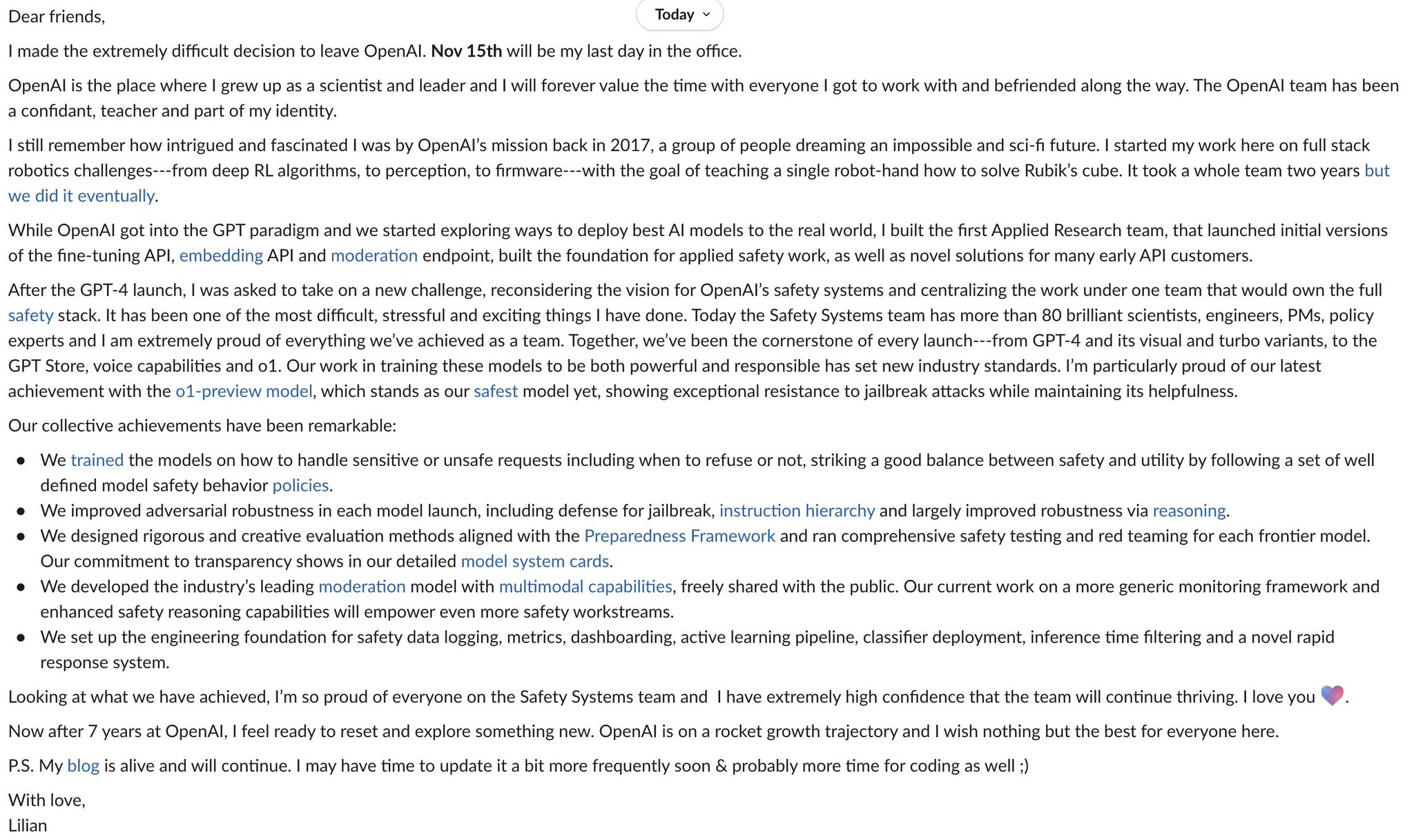 OpenAI Employee Announces Departure After Seven Years