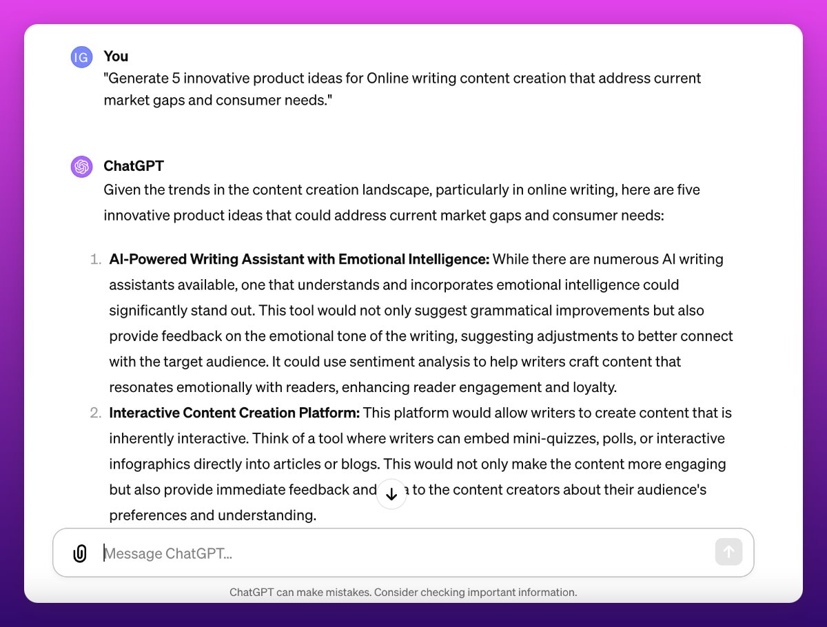 Prompt for generating innovative product ideas using AI