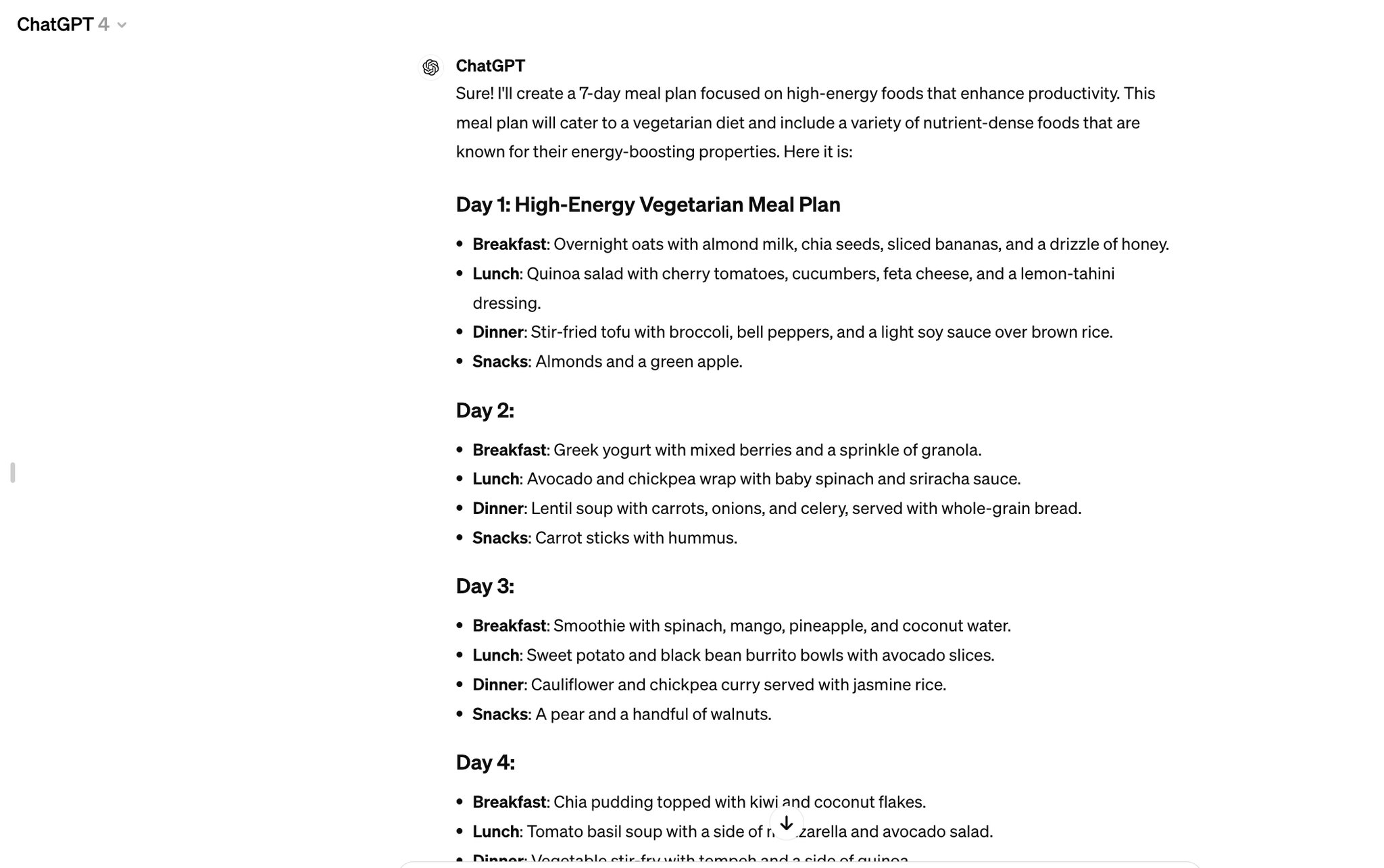 Using AI to Generate Productivity-Focused Meal Plans