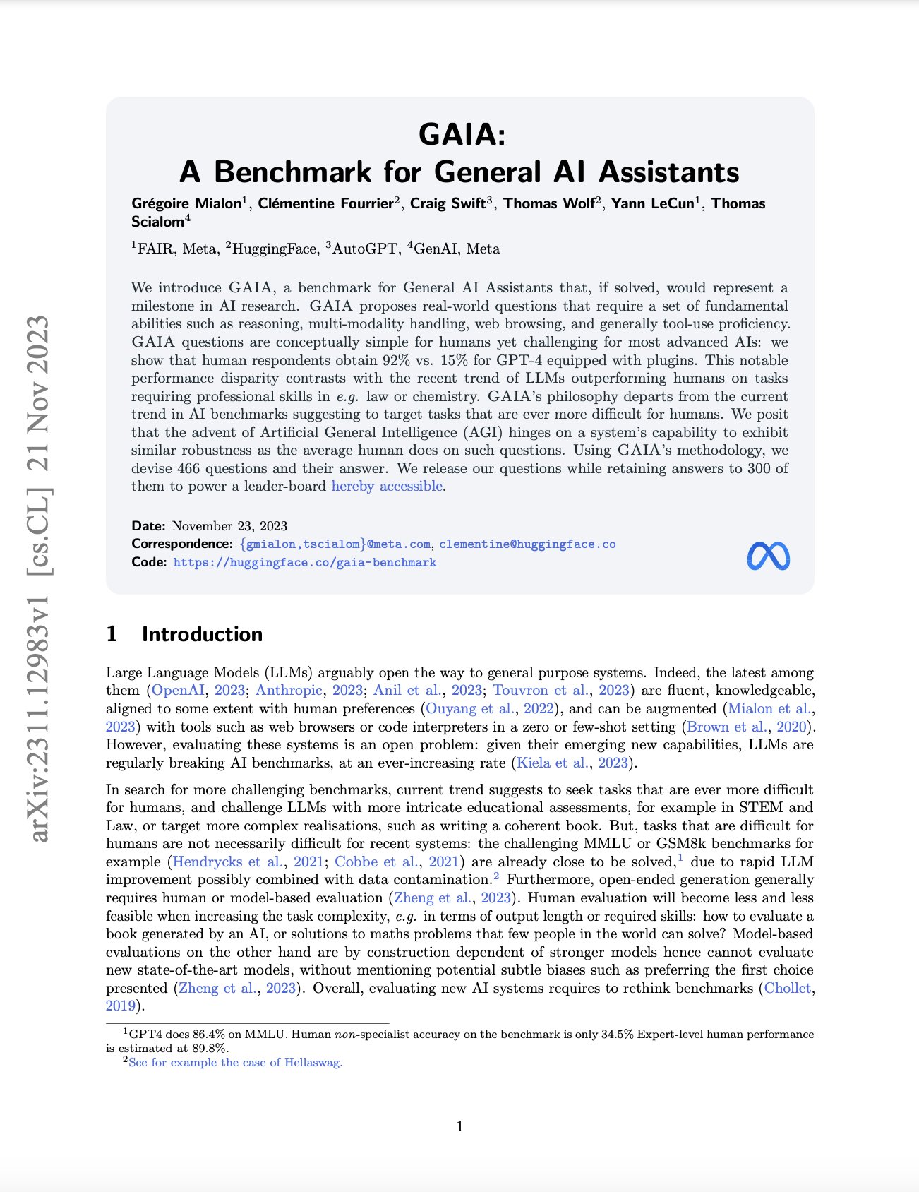 GAIA: Benchmark for Evaluating General AI Assistants