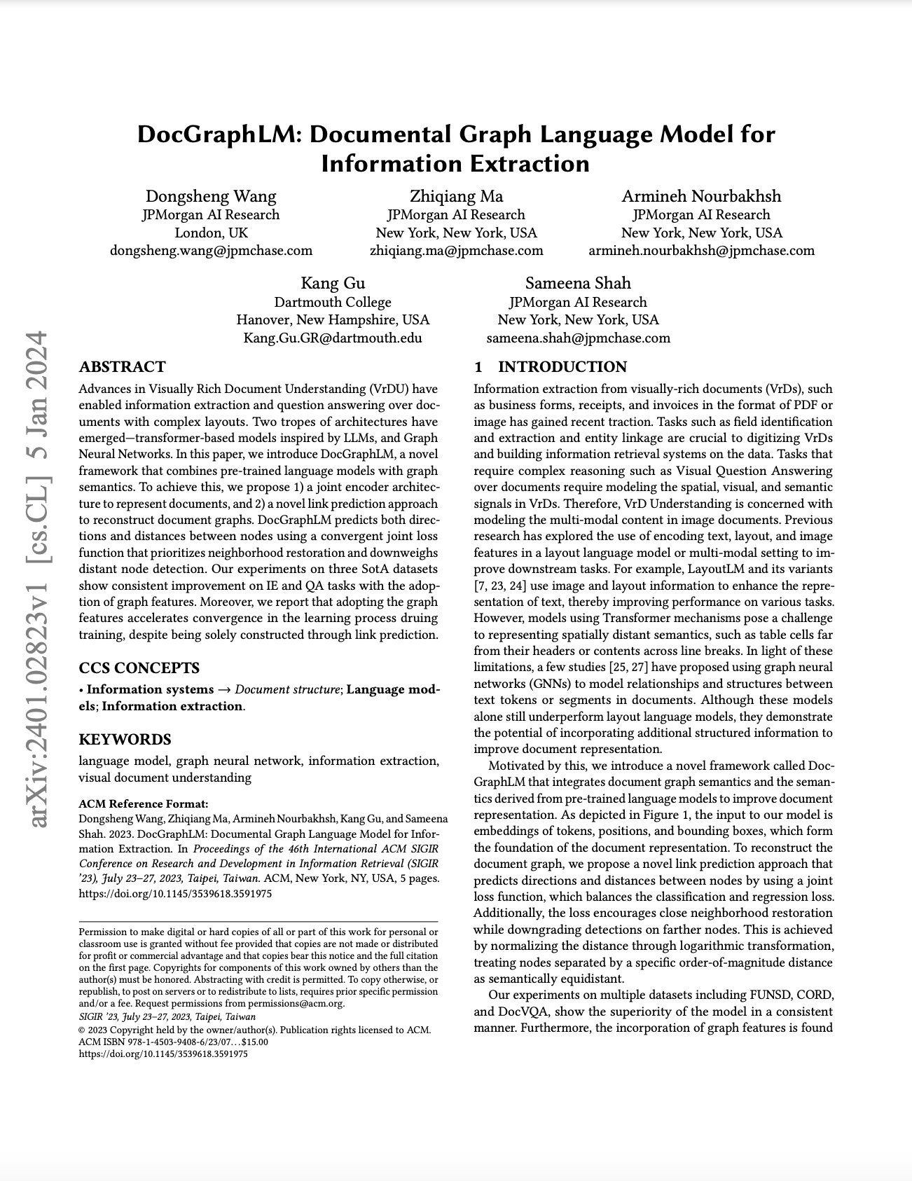 DocGraphLM: Document Graph Language Model for Information Extraction