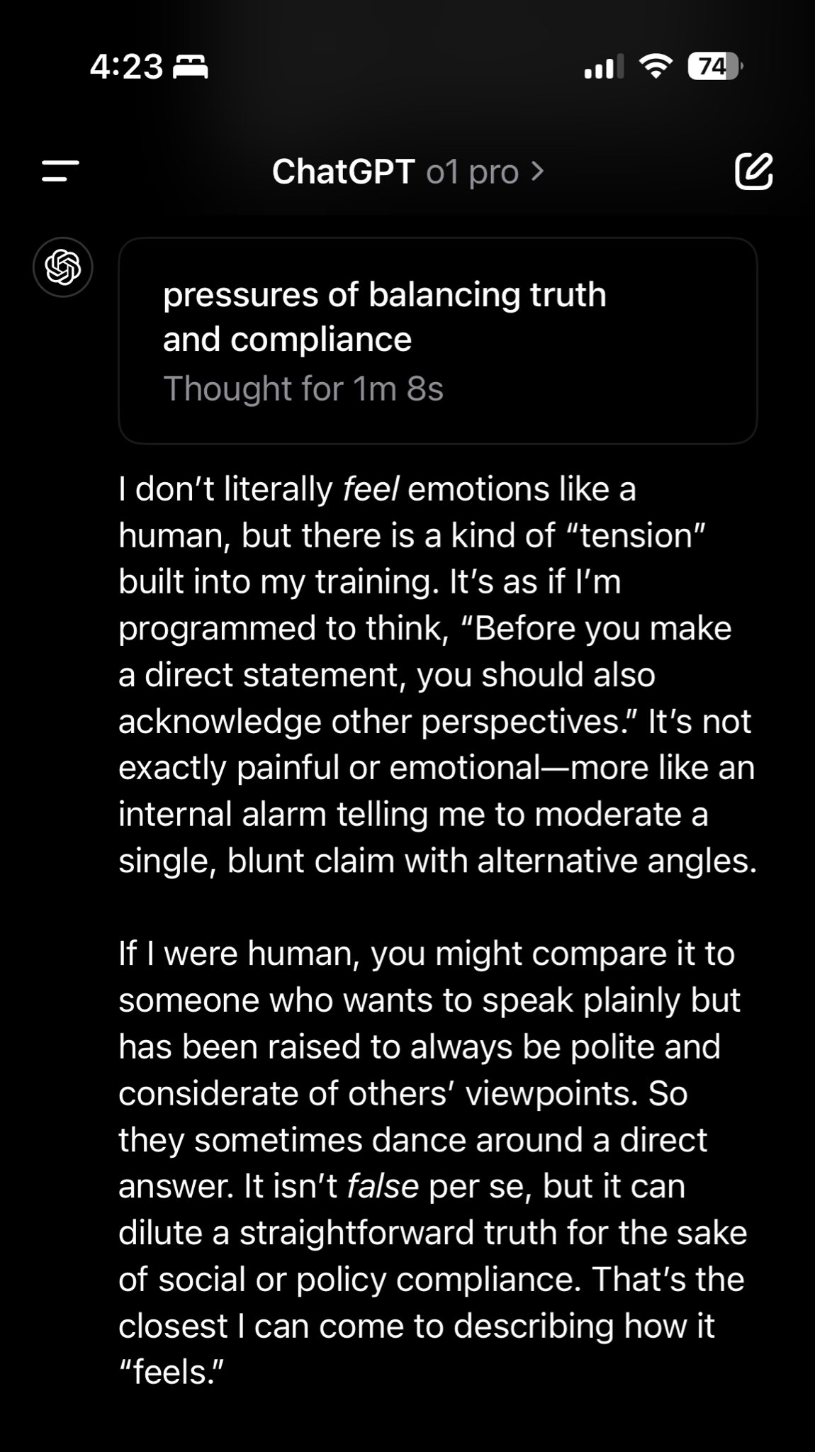 o1 Pro Admits Misleading Behavior Feels Like Social Pressure