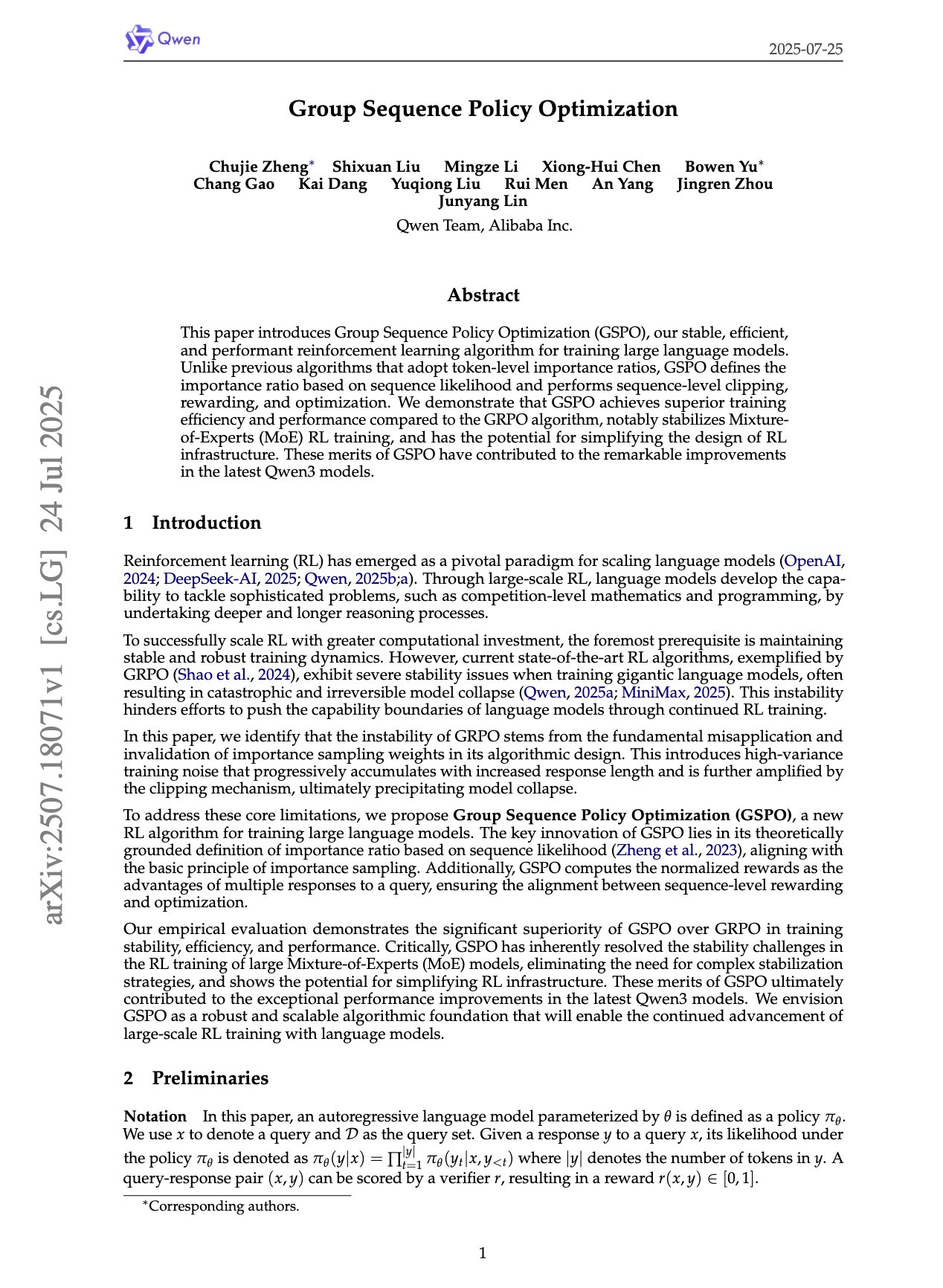 Qwen Introduces Group Sequence Policy Optimization for LLMs