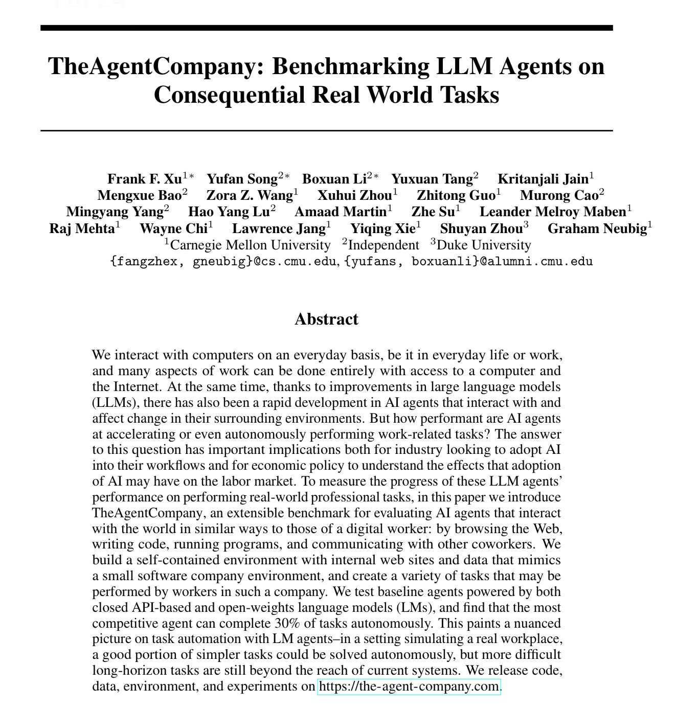 Current AI Agents Complete Only 30% of Complex Tasks