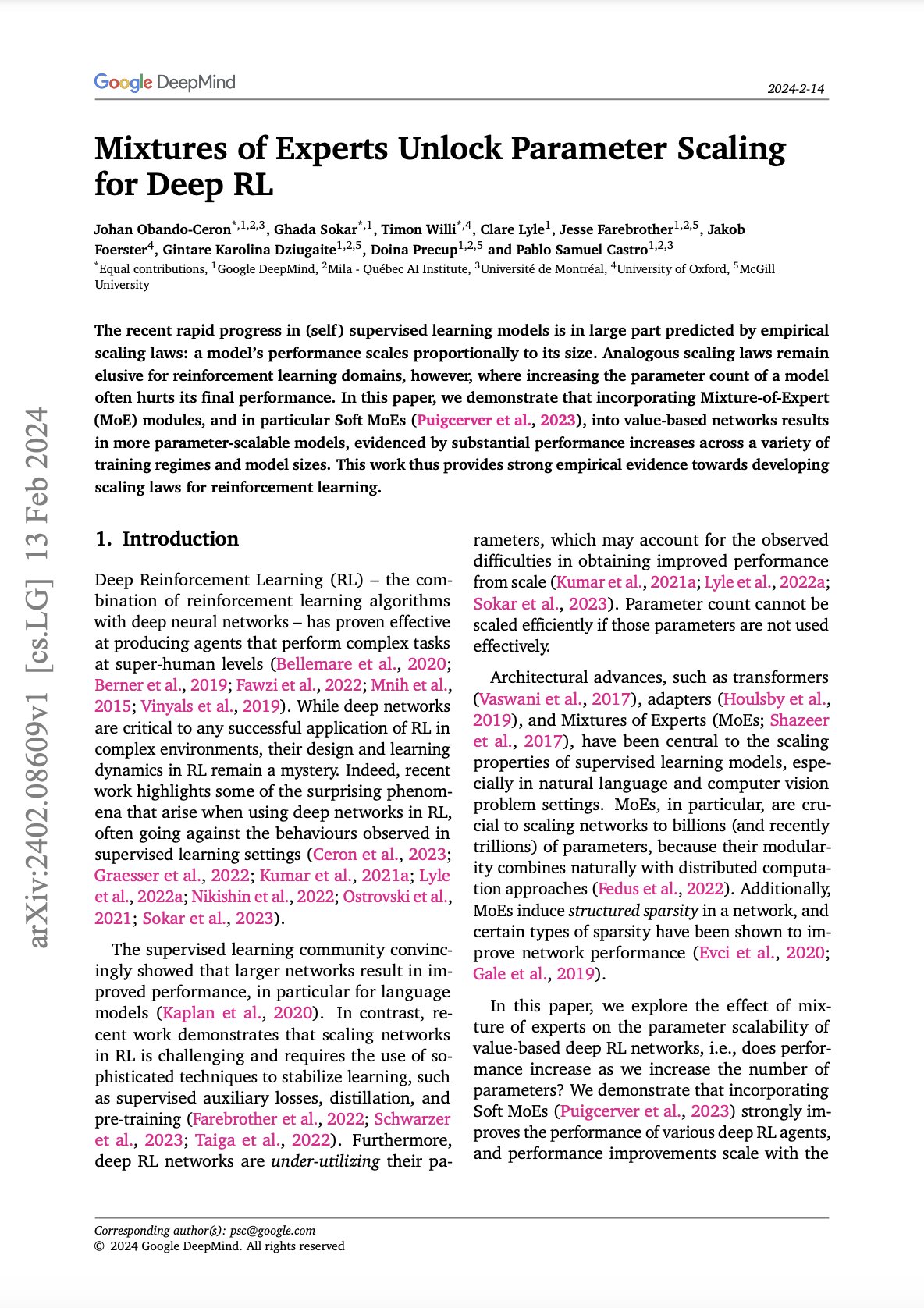 Mixtures of Experts Unlock Parameter Scaling for Deep RL