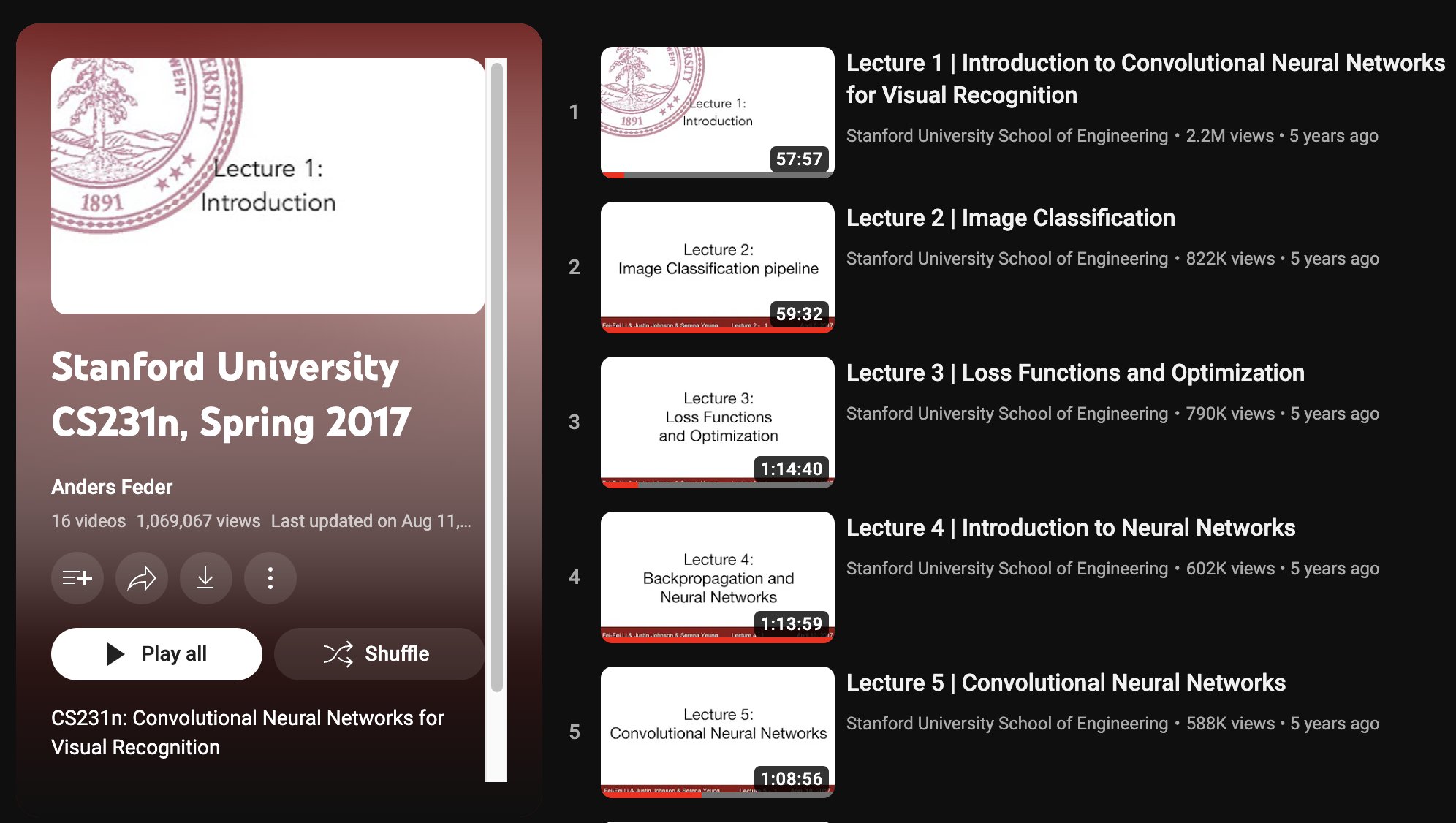 Stanford Computer Vision Course: Deep Learning Fundamentals by Karpathy