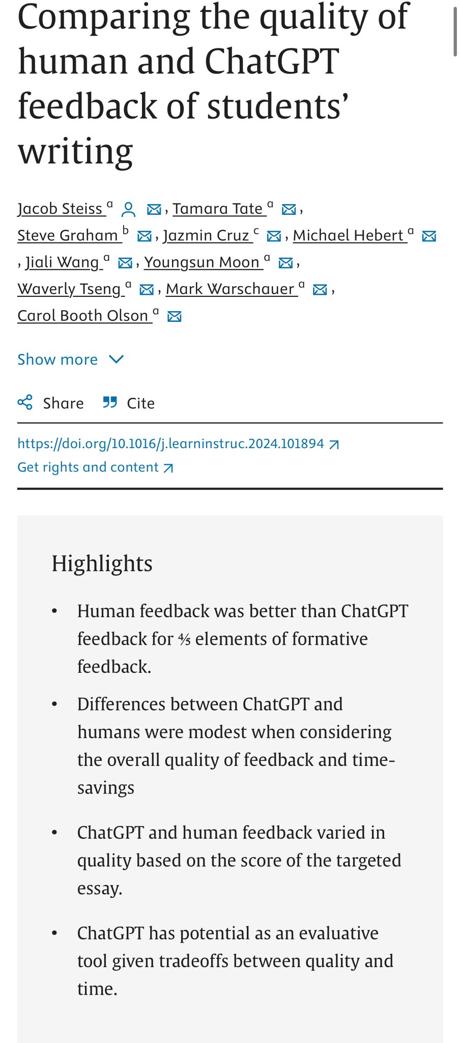 AI Feedback Tools for K12 Student Writing: GPT-3.5 Study
