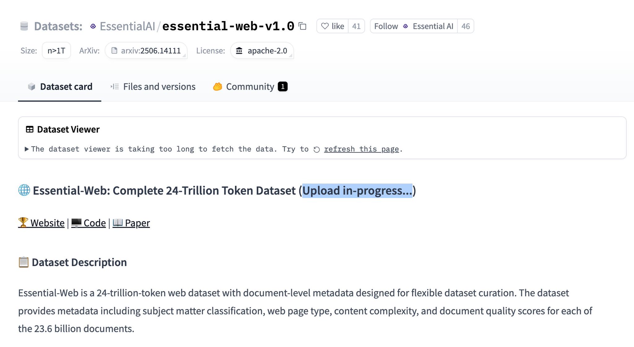24T Token Dataset Upload Announced