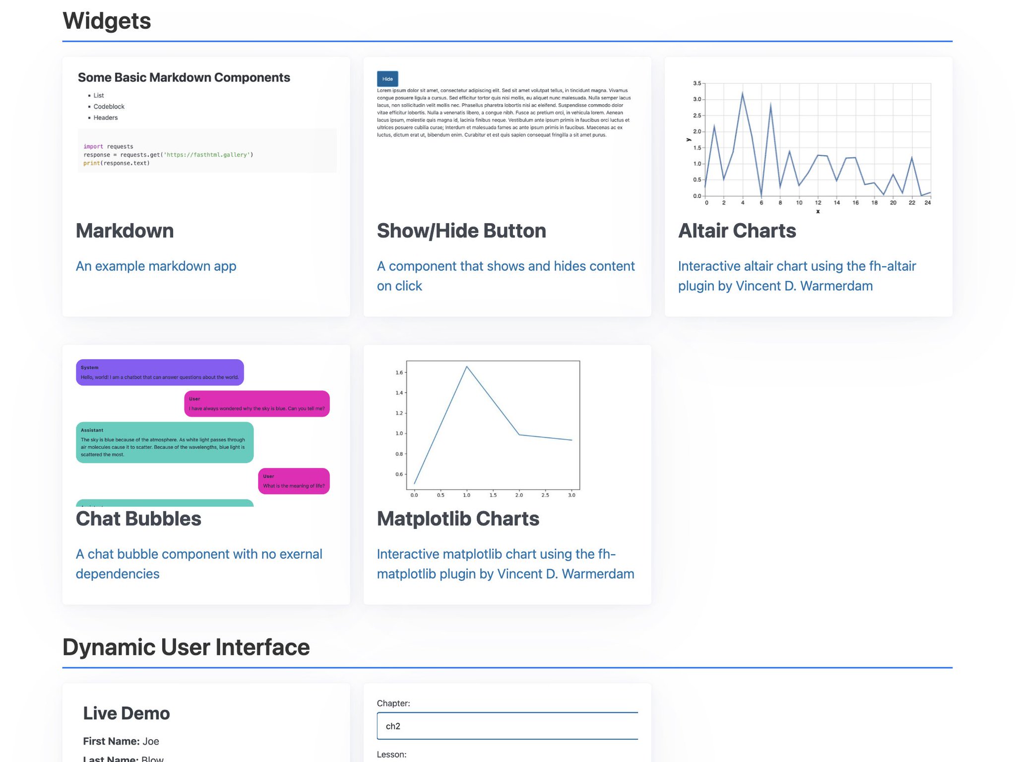 FastHTML Gallery: Live Code Examples and Components