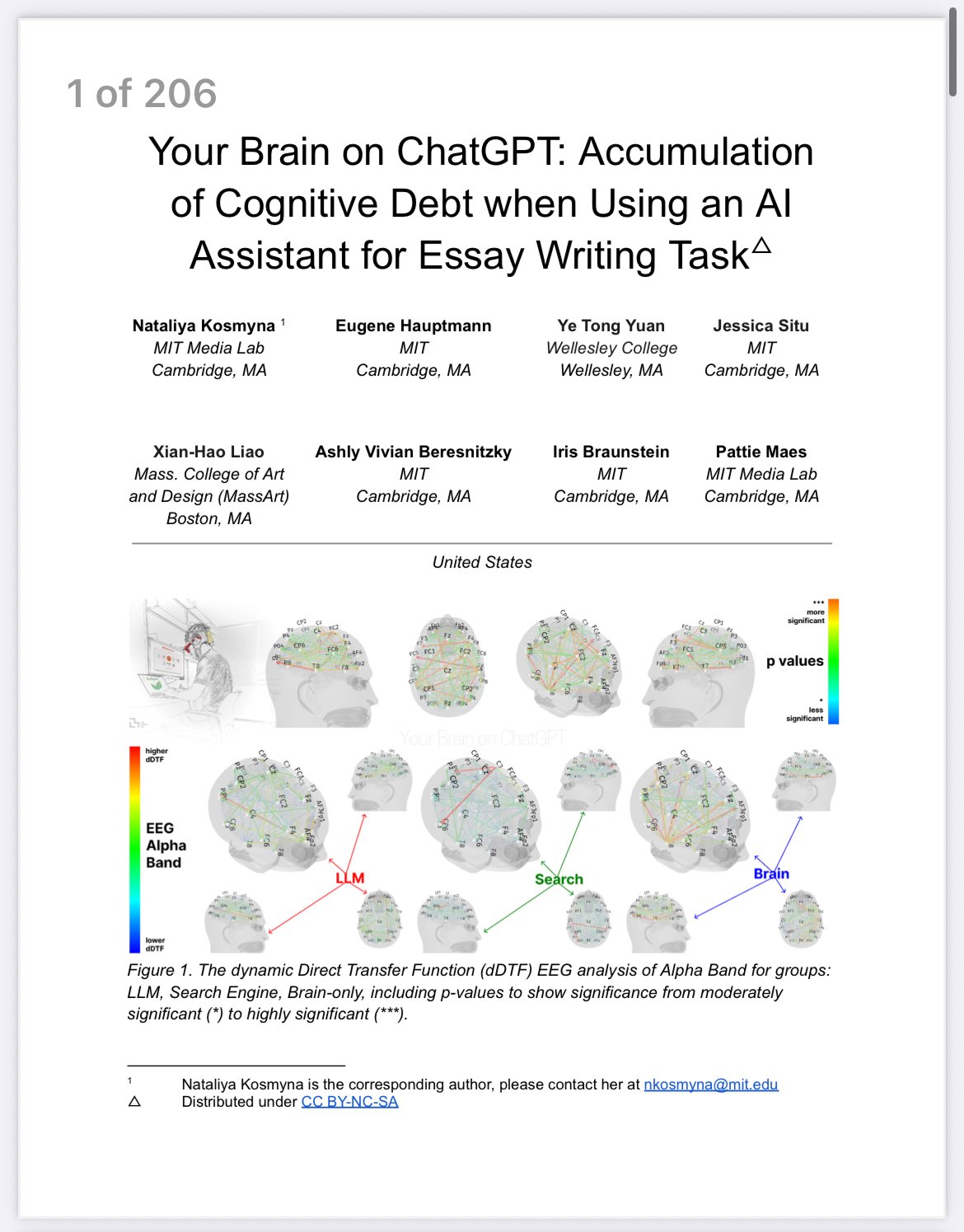 Brain on ChatGPT: Cognitive Debt from AI Assistants