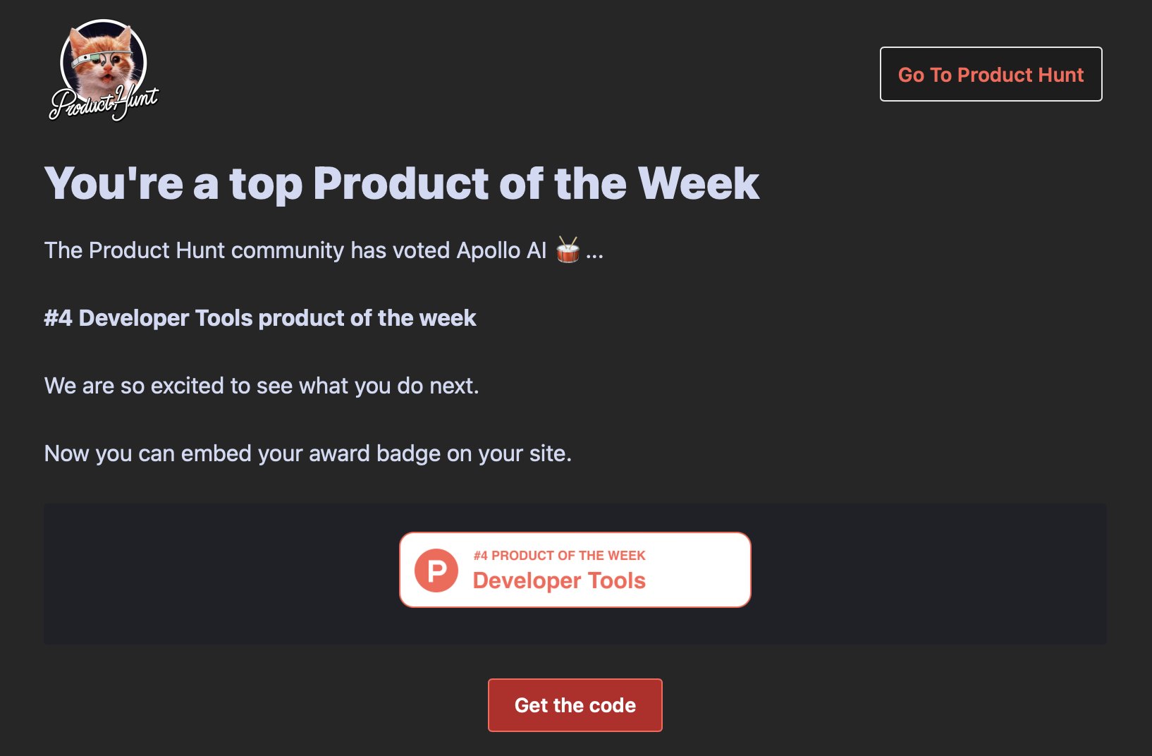 Apollo Wins ProductHunt Top Product With Private Local AI