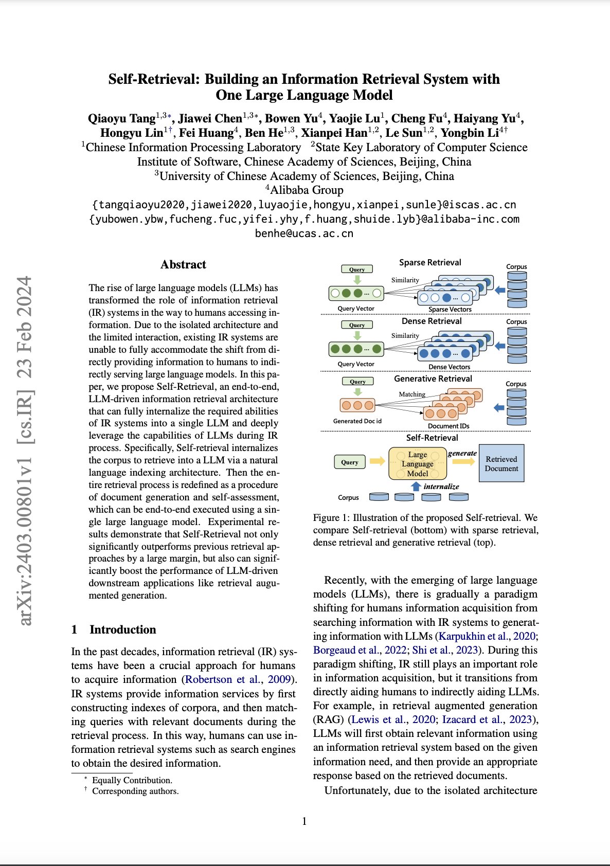 Self-Retrieval: Building Information Retrieval System with One LLM