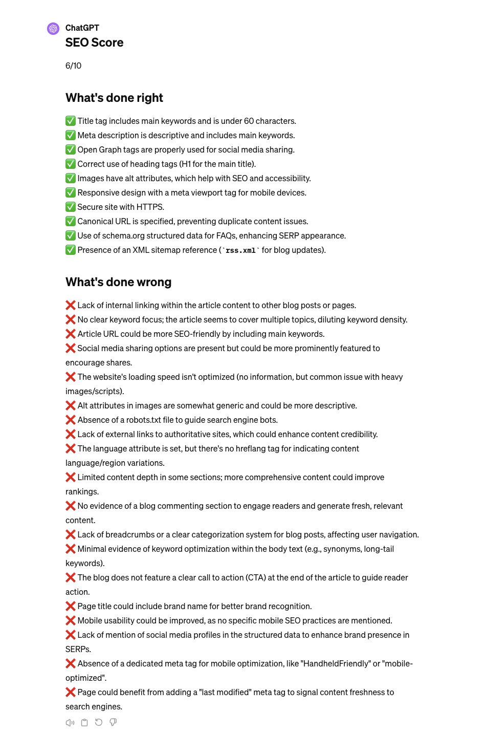 ChatGPT-4 Just Rated My Website’s SEO: Lots of Room for Improvement