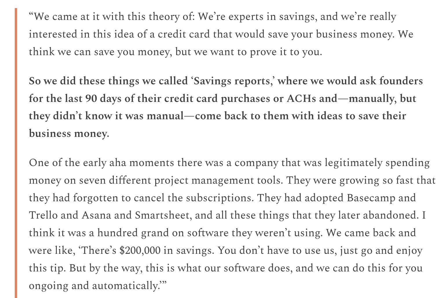 Ramp founders manually built savings reports for validation