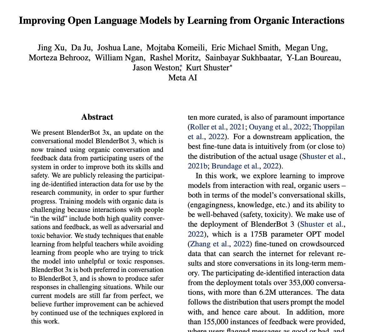 BlenderBot 3x: Improving Language Models Through Organic Interactions