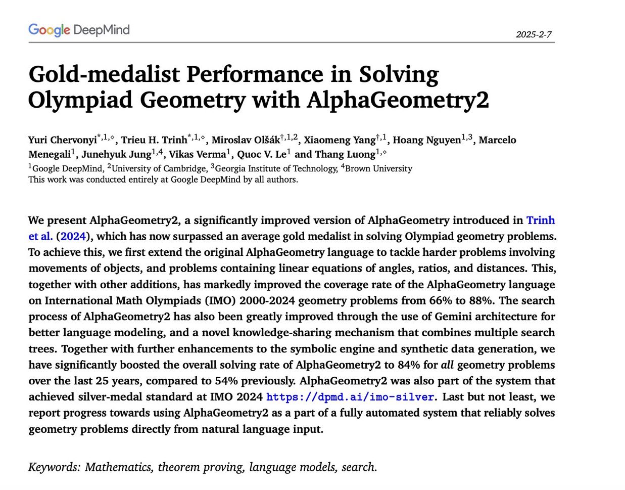 AlphaGeometry2 Achieves Gold Medal Level Mathematics Performance