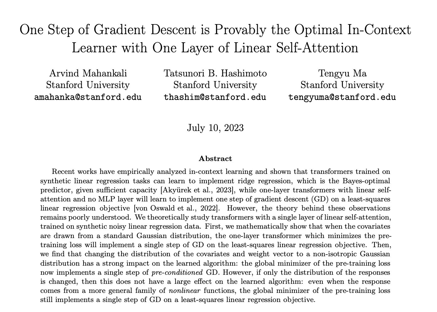 Gradient Descent as Optimal In-Context Learner in Linear Self-Attention