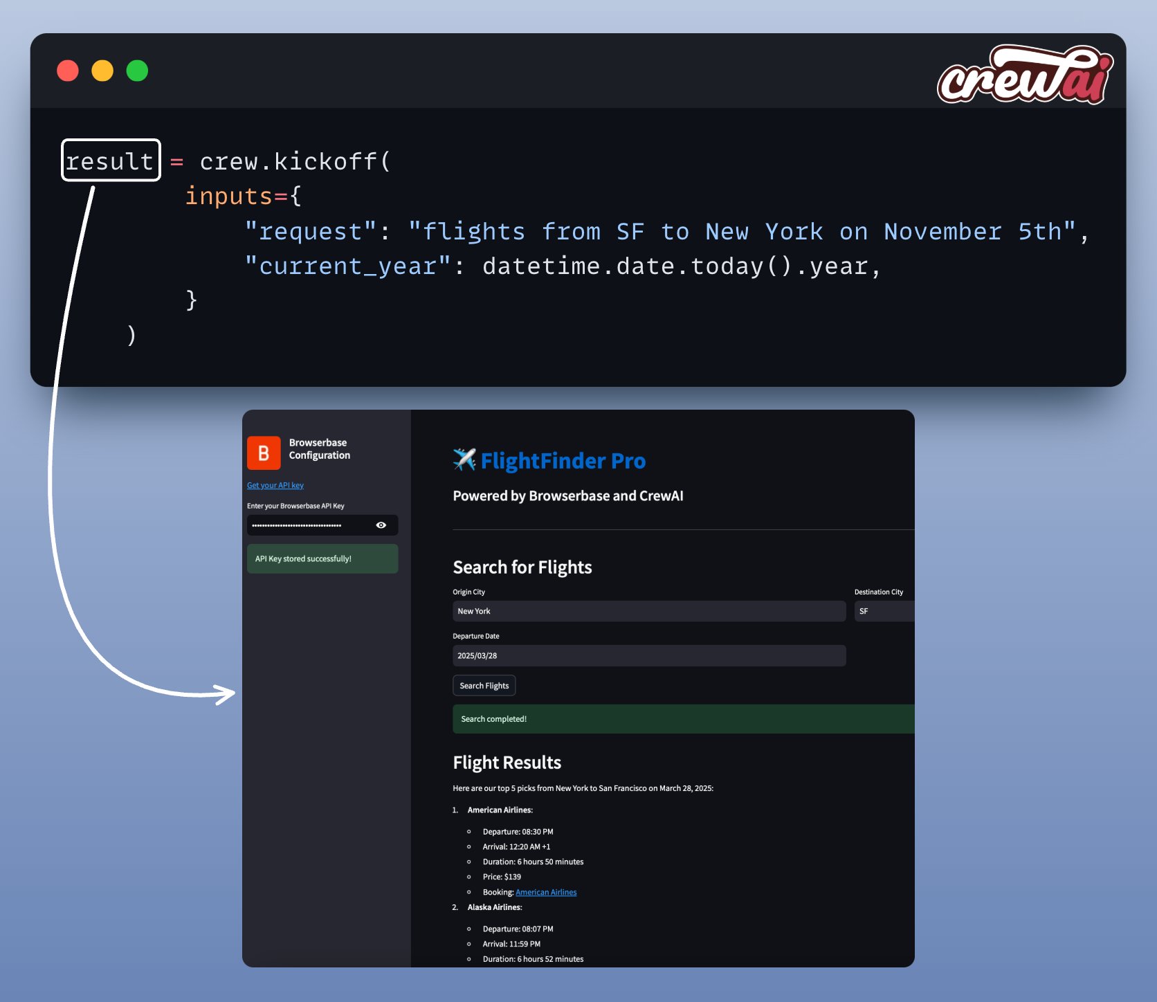 Crew Processes Flight Search Request and Delivers Results