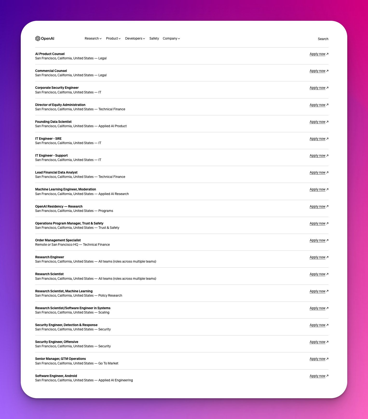 OpenAI Hiring 38 Positions Across AI Engineering and Security