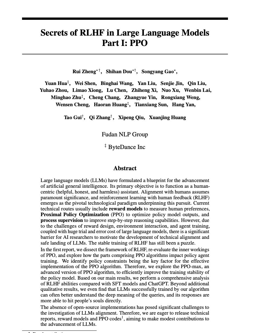 Secrets of RLHF in Large Language Models Part I: PPO