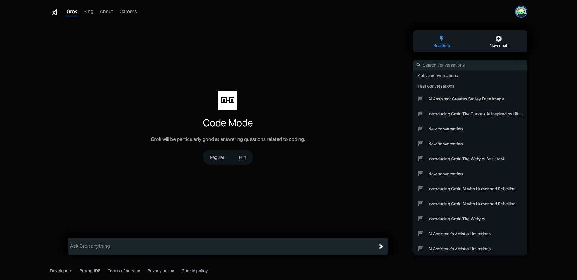 Grok for Coding with dedicated icon and label