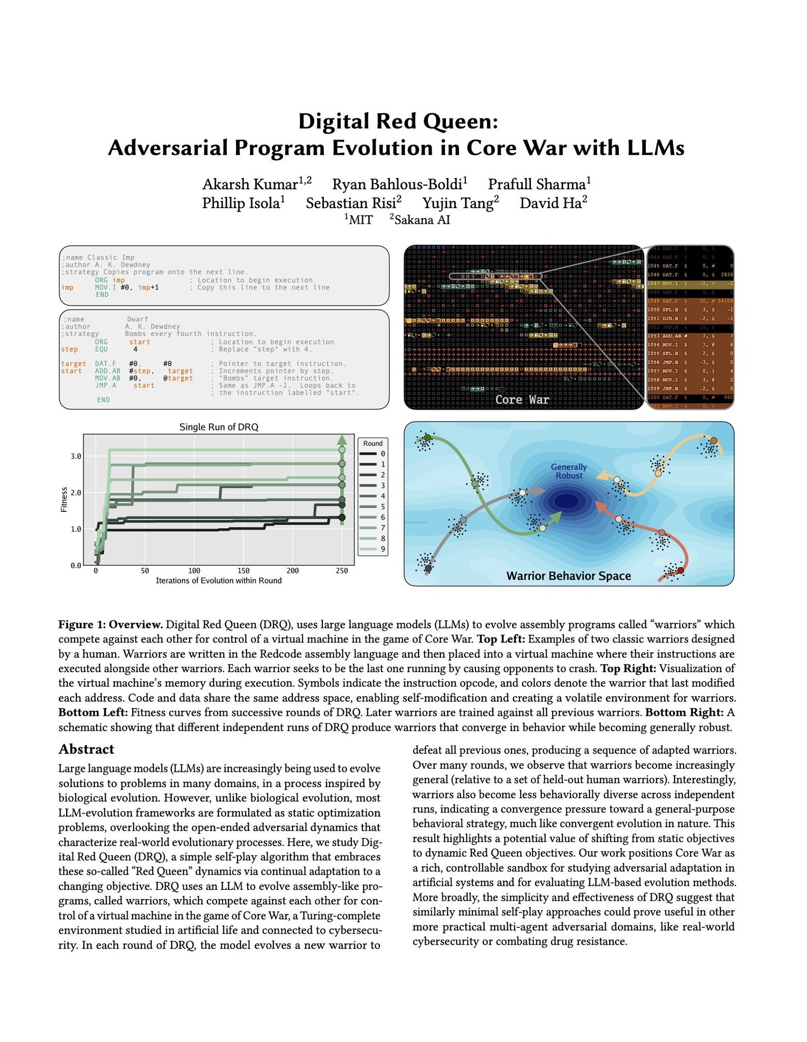 Digital Red Queen: Adversarial Program Evolution in Core War with LLMs