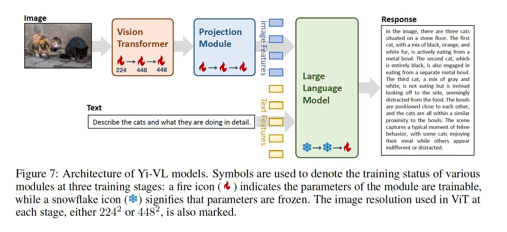 Yi Vision Language Models: Architecture and Three-Stage Training Process