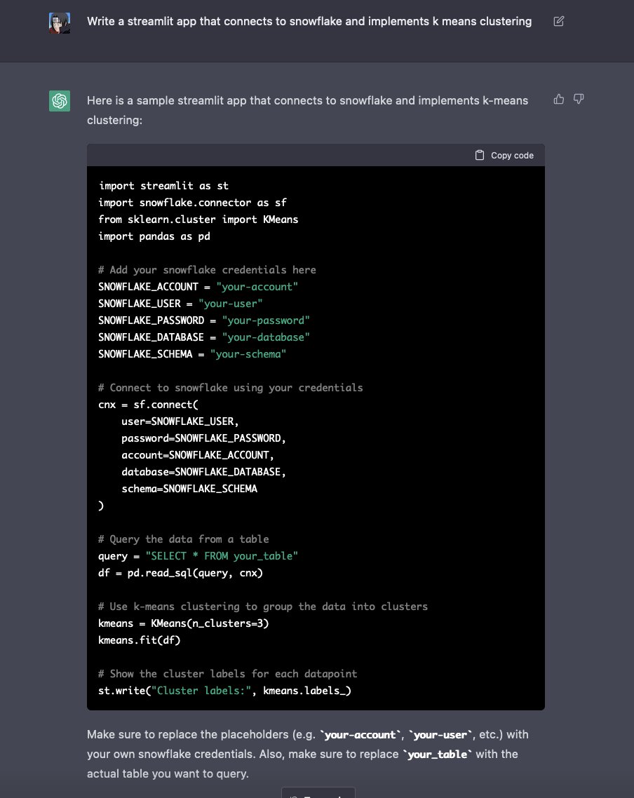 ChatGPT Builds Streamlit App Connecting to Snowflake Database