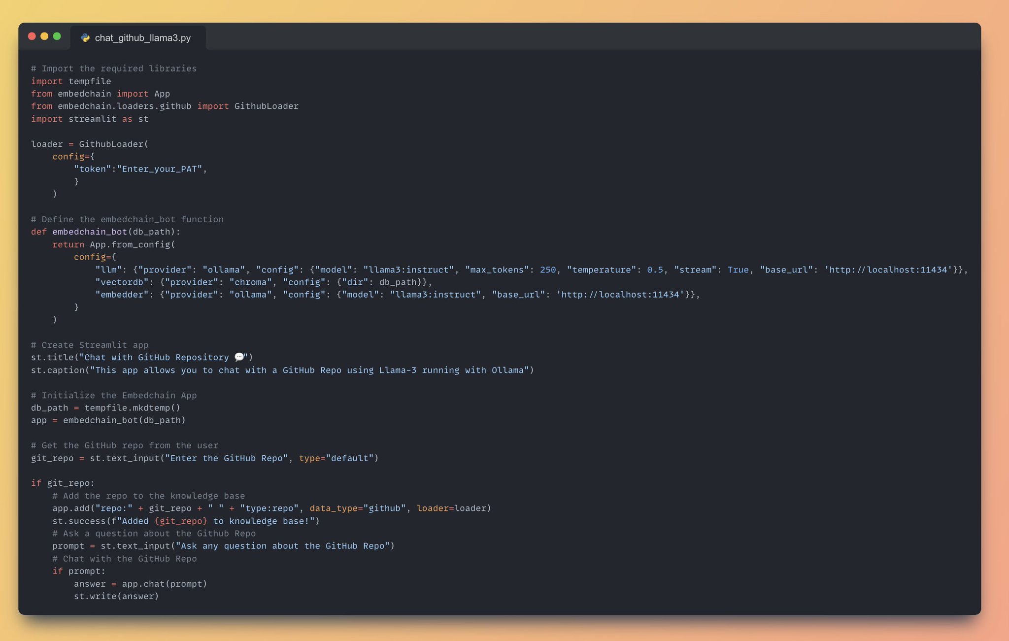 Full RAG Application Code Chat GitHub Repo Llama-3