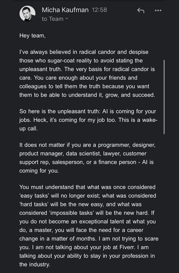 CEO’s internal mail on AI impact on workforce and business