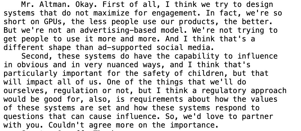 Sam Altman’s Senate Testimony on AI Engagement and Monetization